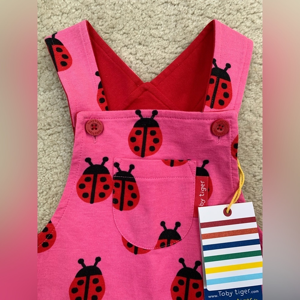 Toby Tiger NWT Size 18-24 Months Organic Ladybug Dungarees Overalls - Picture 7 of 9
